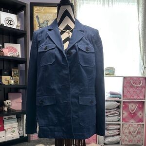 NWT TALBOTS Navy Utility Jacket with Knit Sleeves M